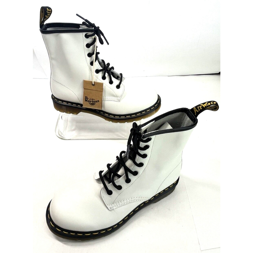 Dr. Martens White Combat Boots Women Size 10 Leather Black 8-Eye New No Box - Picture 13 of 14